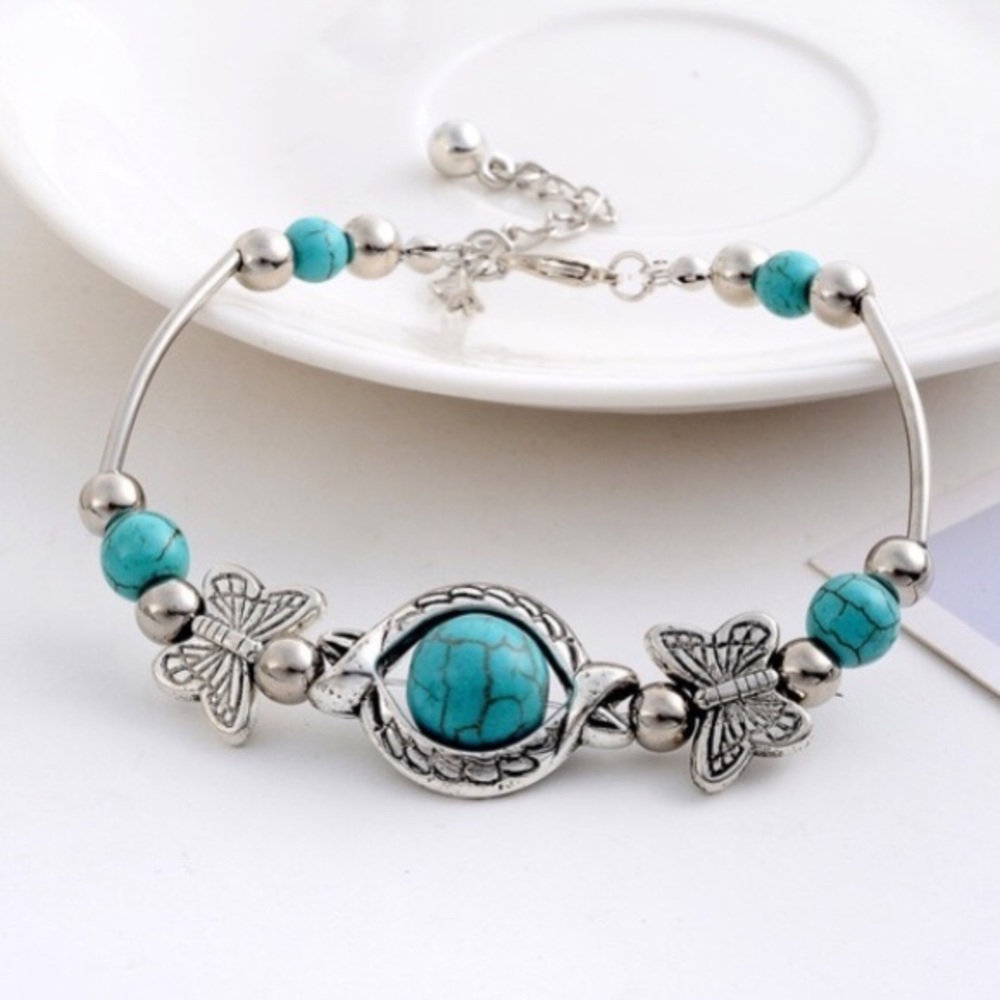 Turquoise and Bead Charm Bracelet